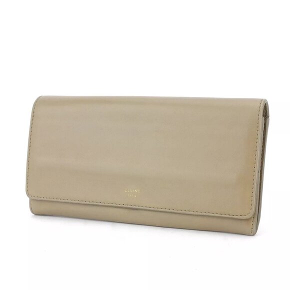 CELINE wallet logo beige leather Authentic used